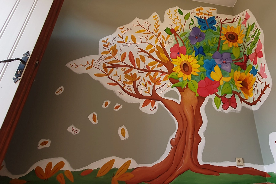 muurschildering wachtzaal neuro-kiné praktijk