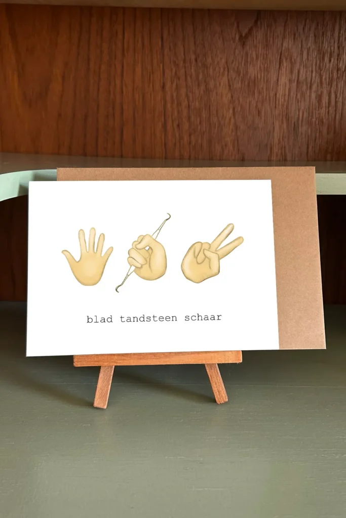 wenskaart blad tandsteen schaar