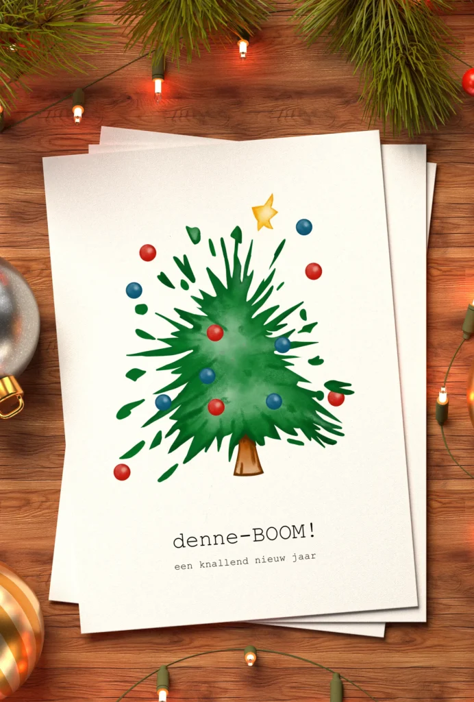voordeelpakket 3+1 kerstkaartjes denne-BOOM!